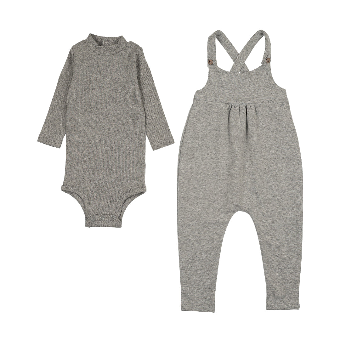 Grey Melange French Terry Overall + Mockneck Onesie Set