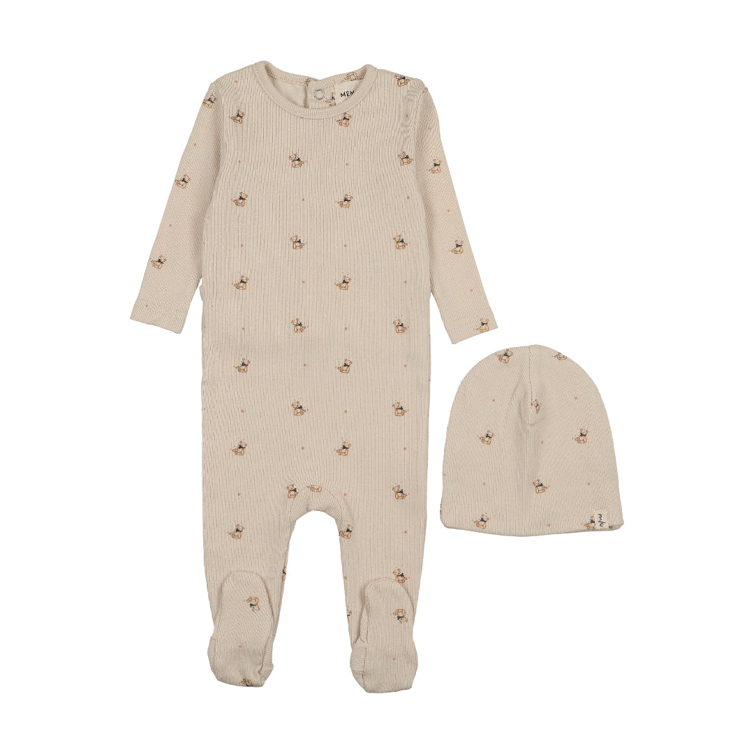 Teddy Bear Print Footie+Beanie