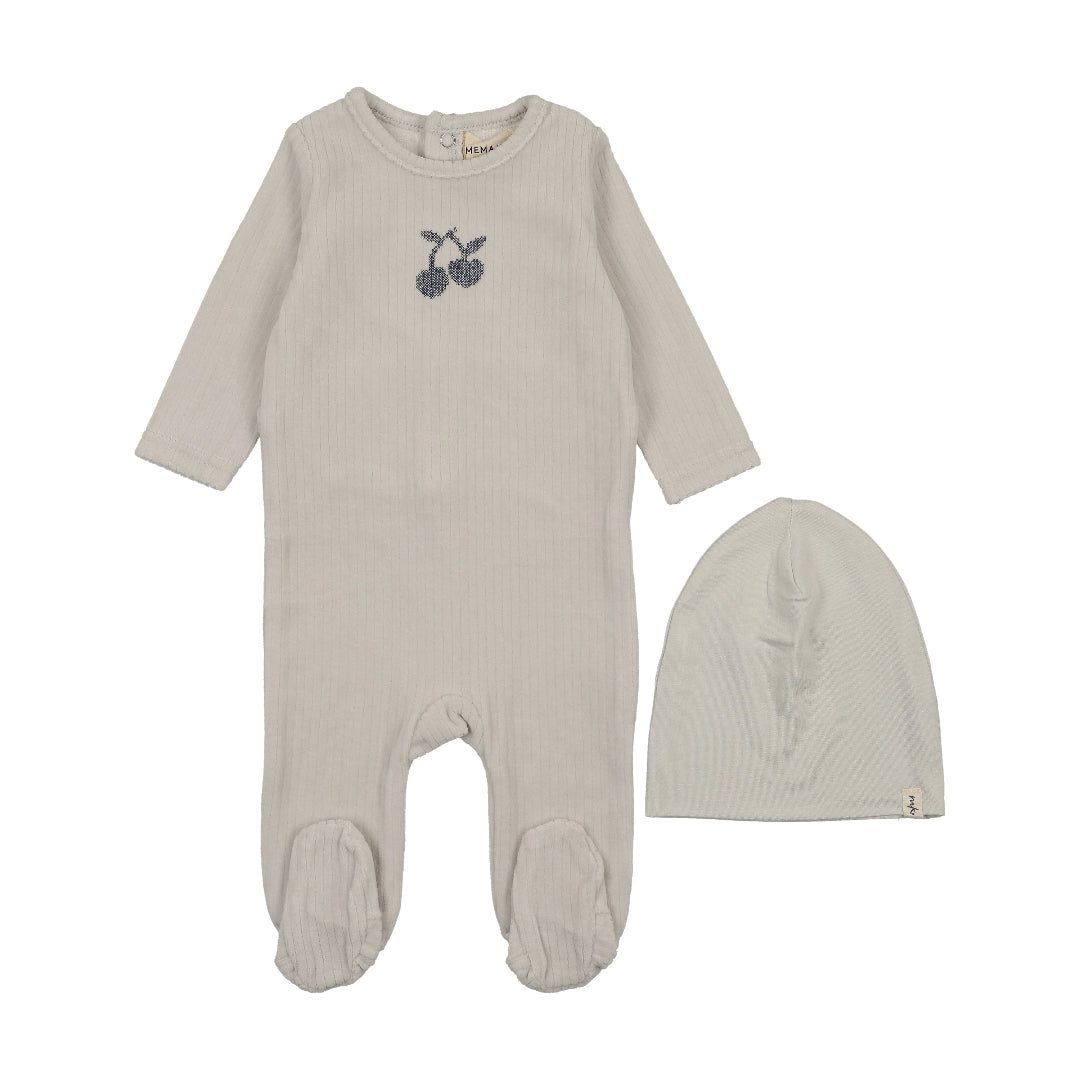 Winter White-Otter Cherry Embroidered Cherry Footie + Beanie