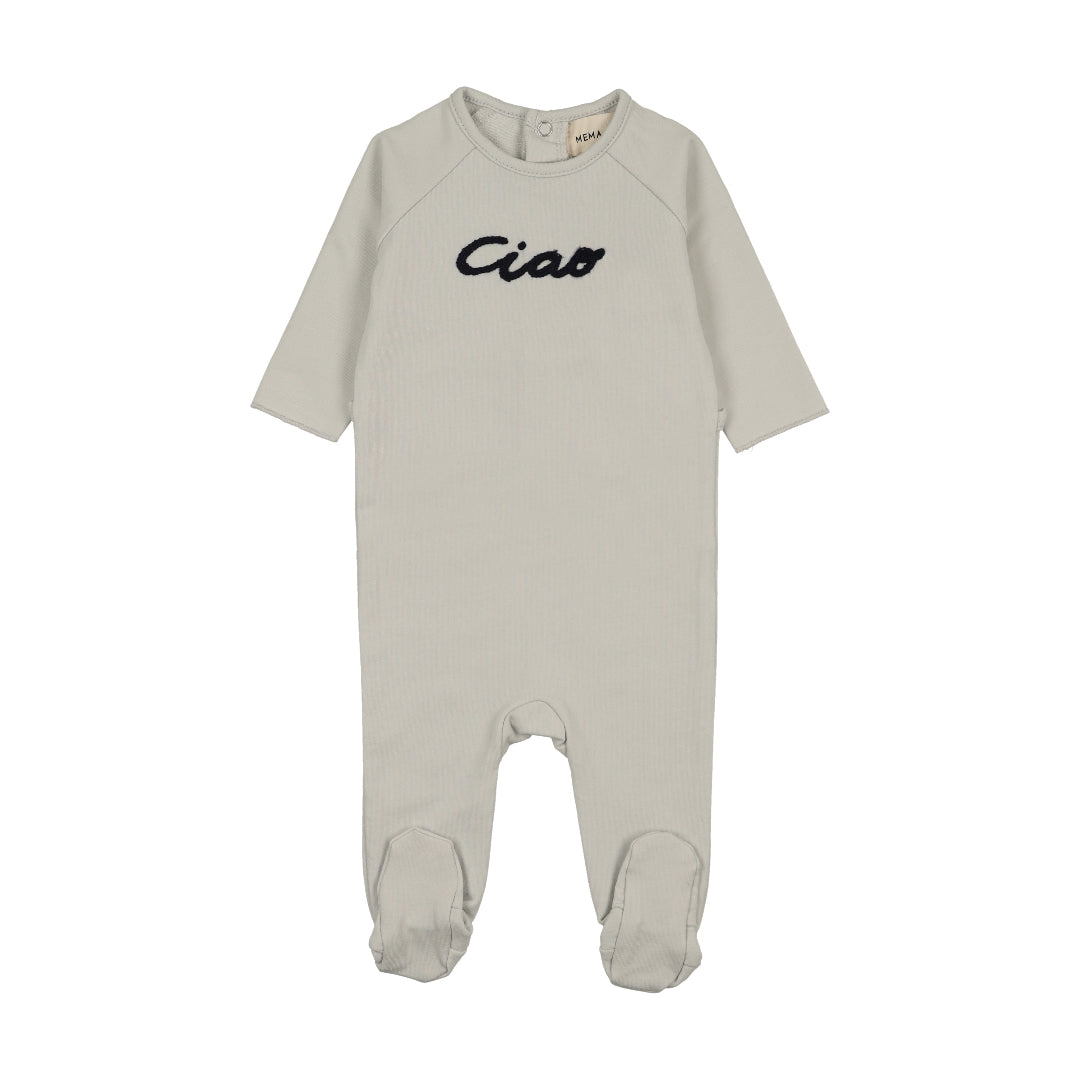 Icy Blue-Navy French Terry Embroidered Wordart Footie