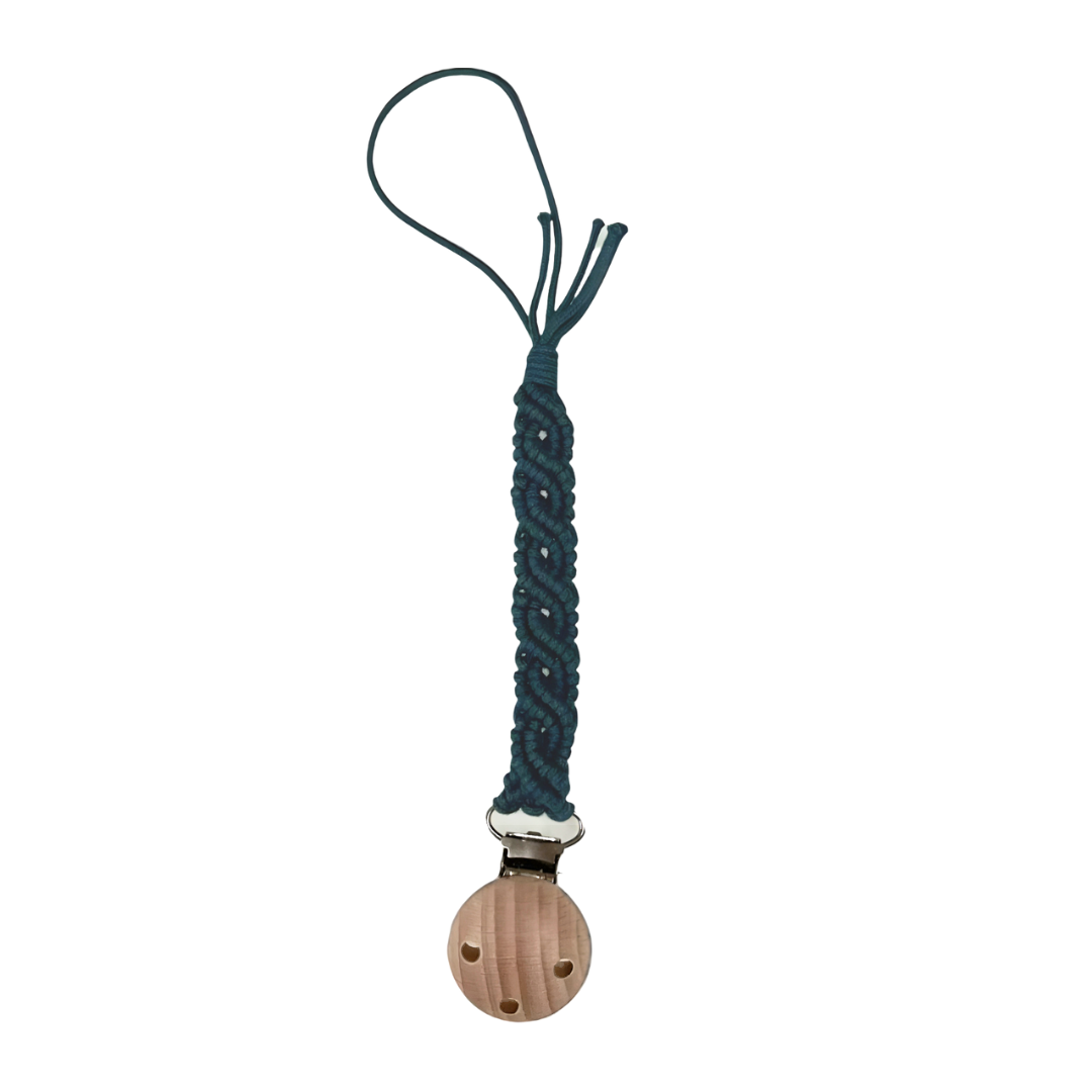 Denim Blue Macrame Pacifier Clip