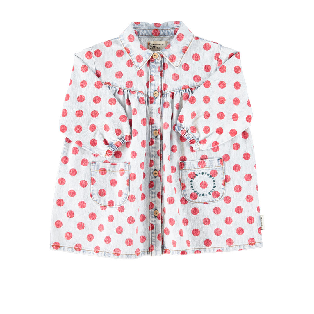 Light Blue Denim w/ Red Dots Short Dress