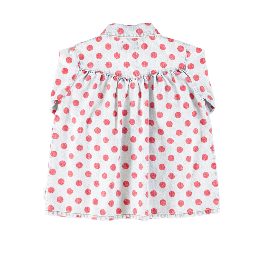 Light Blue Denim w/ Red Dots Short Dress