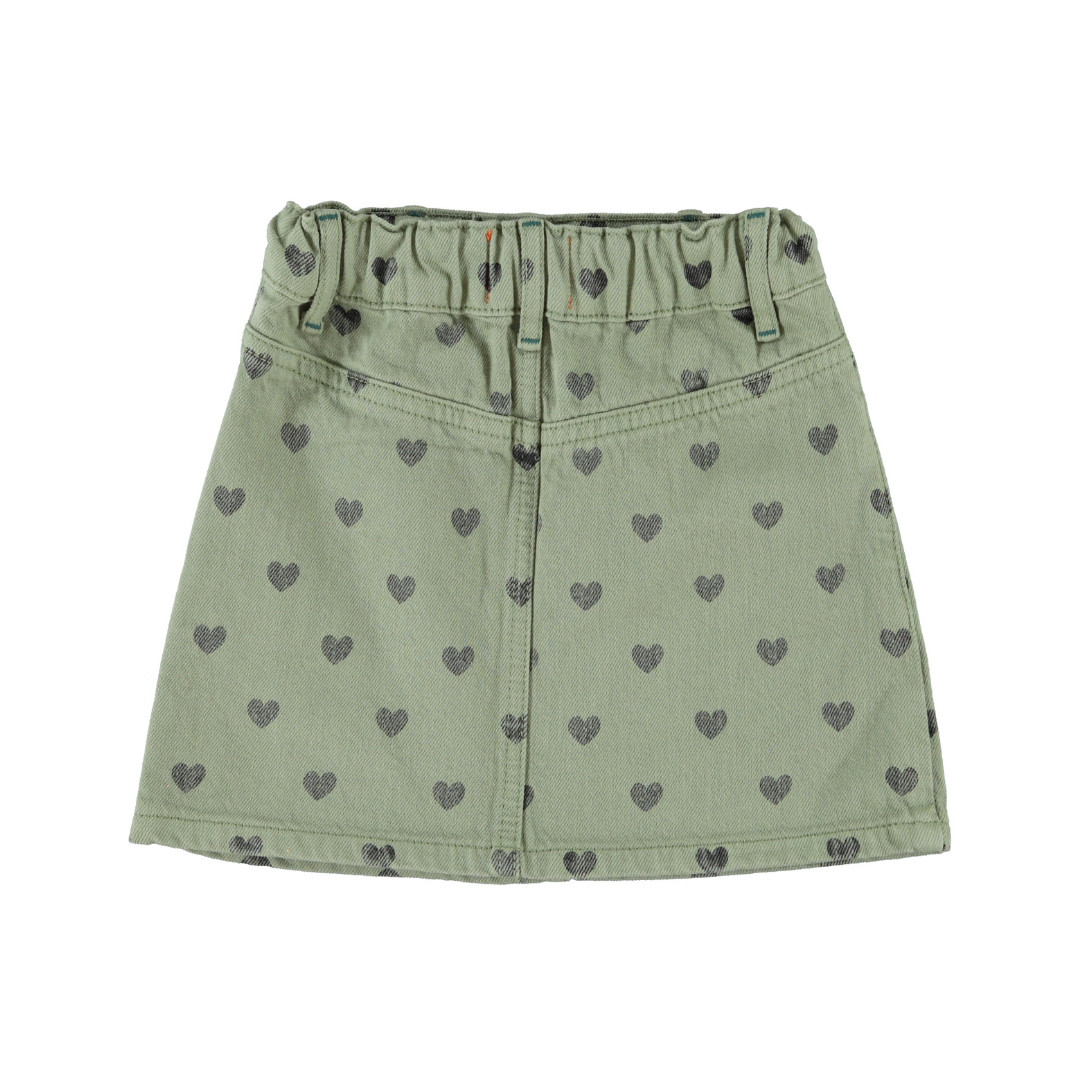 Olive Green w/ Black Hearts Short Skirt