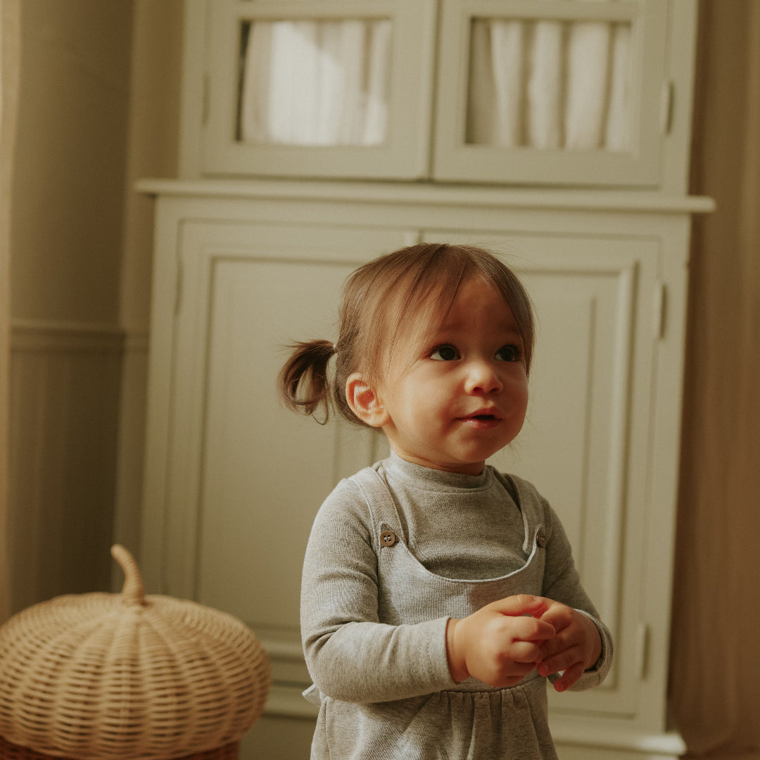 Grey Melange French Terry Overall + Mockneck Onesie Set