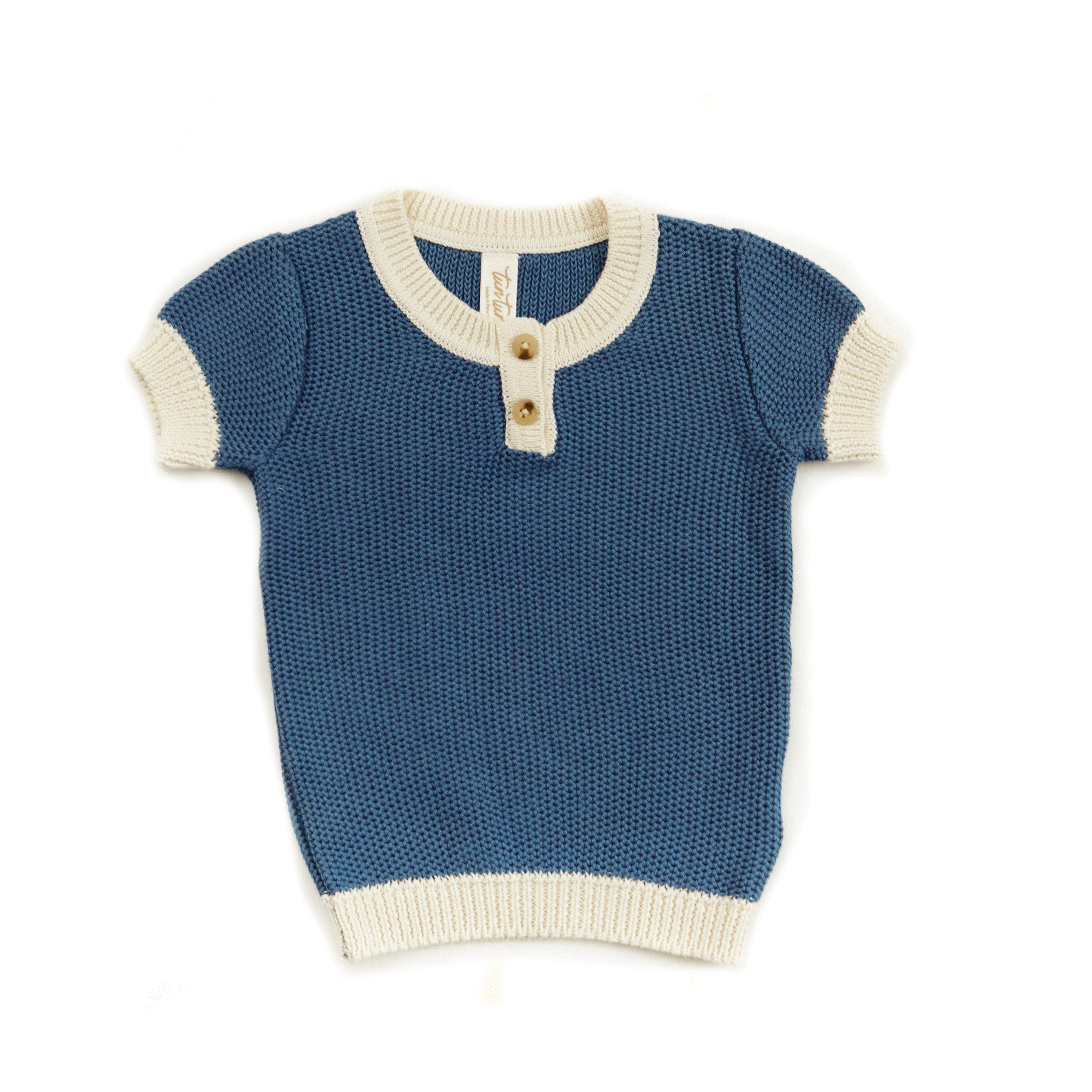 Blue & Natural Henley Knitted Top