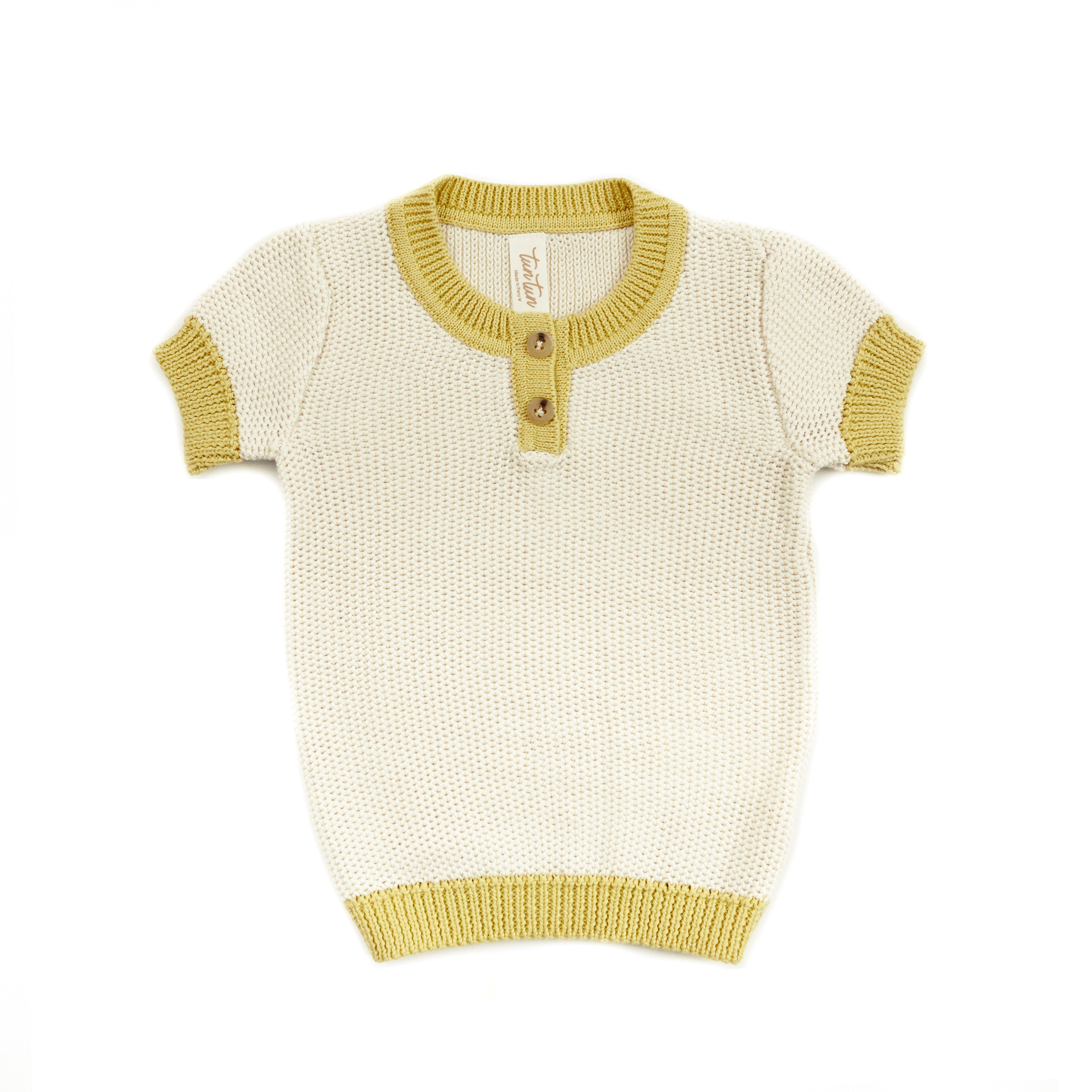 Natural & Lime Henley Knitted Top