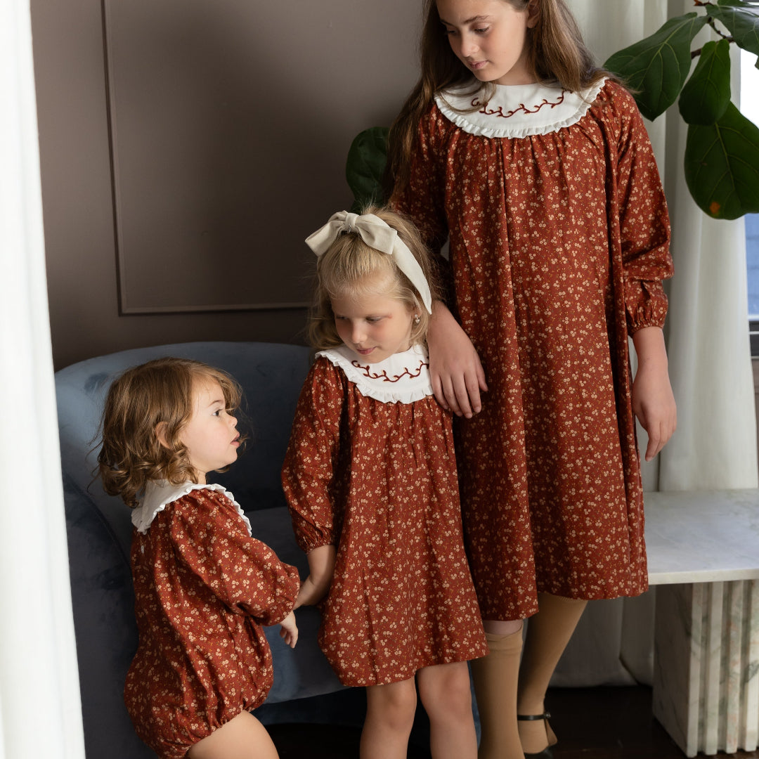 Floral Burnt Red Bib Dress