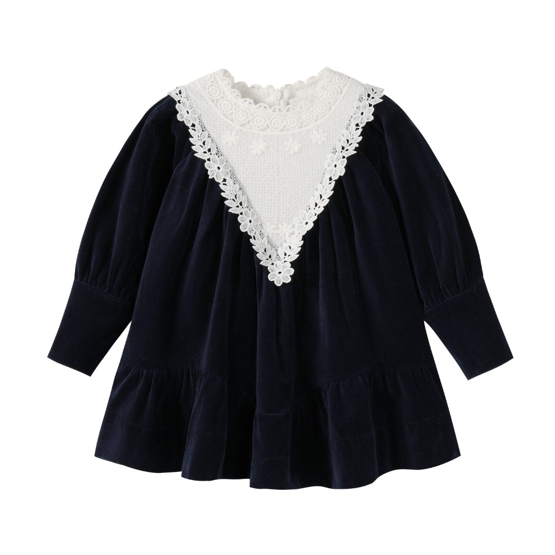 Navy Corduroy Lace Dress