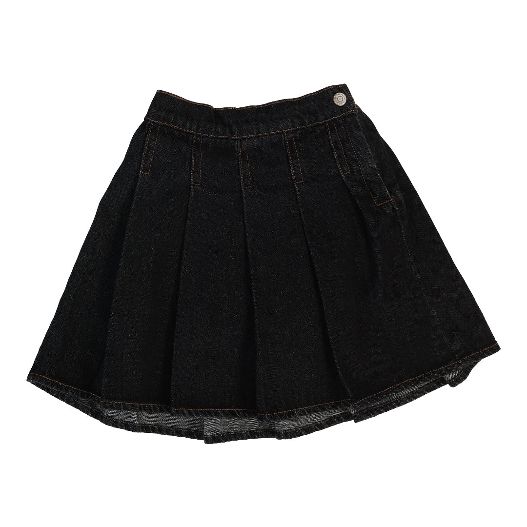 Black Denim Pleated Denim Skirt