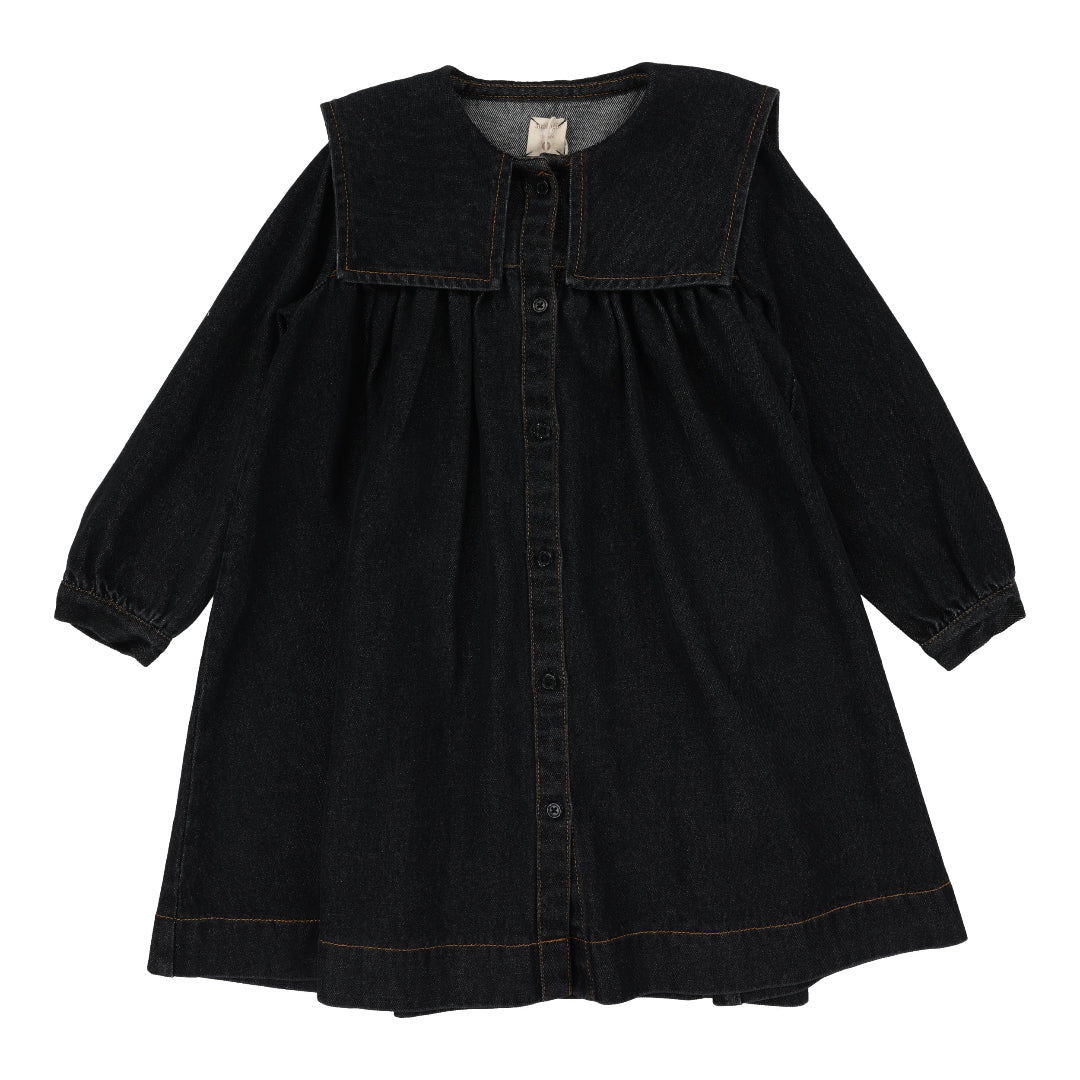 Black Denim Pleated Sailor Dress