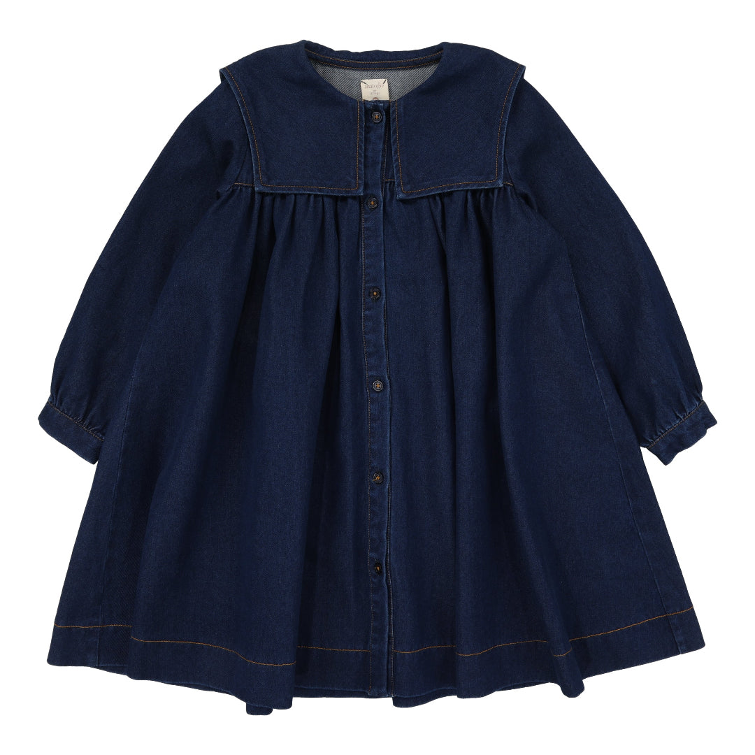 Navy Denim Pleated Sailor Dress