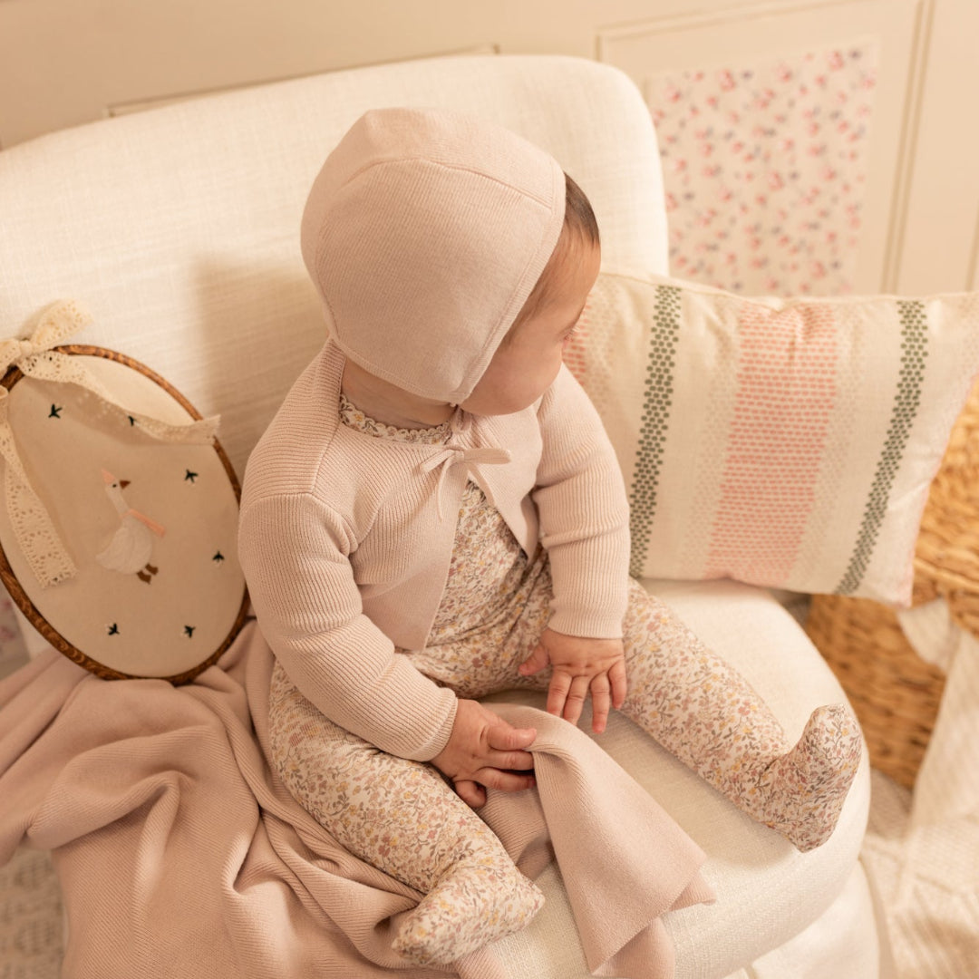 Hushed Pink Petite Fleurs Footie/Cardigan