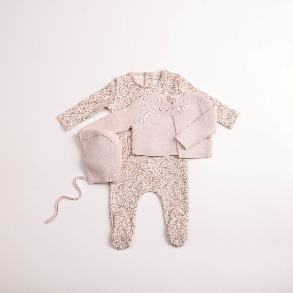 Hushed Pink Petite Fleurs Footie/Cardigan