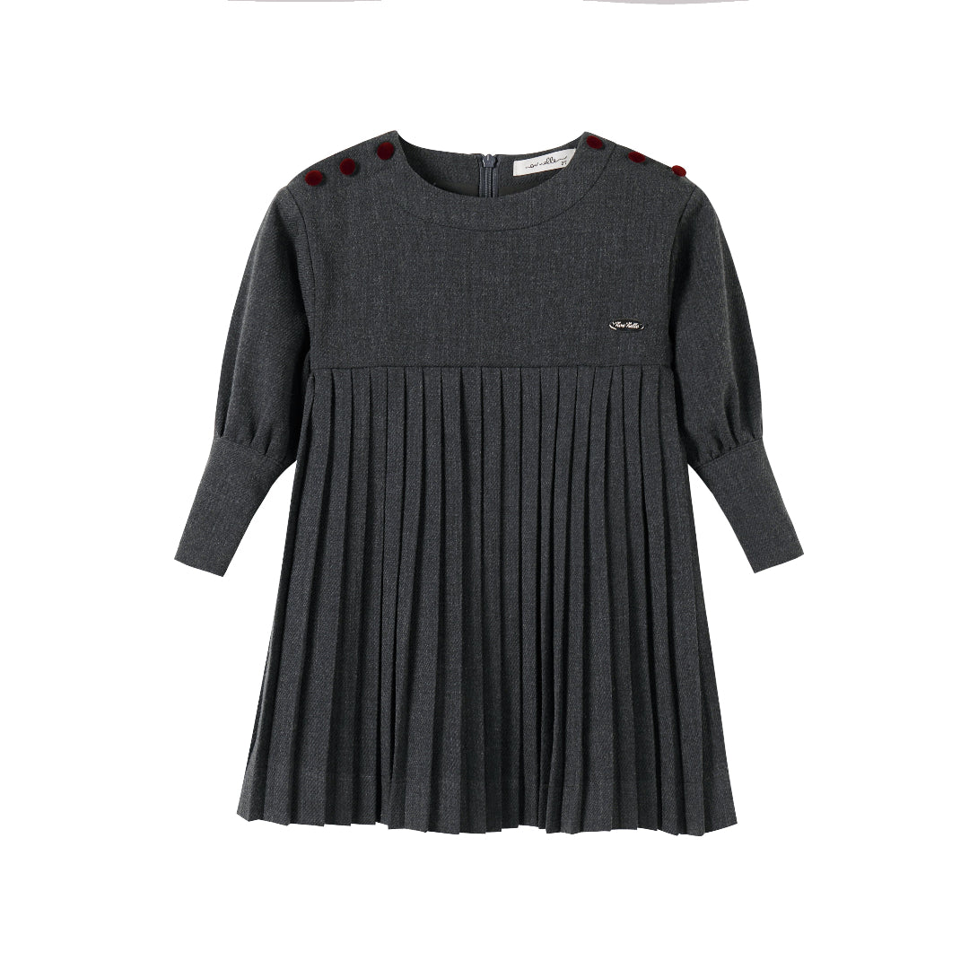 Dark Grey Pleated Button Dress