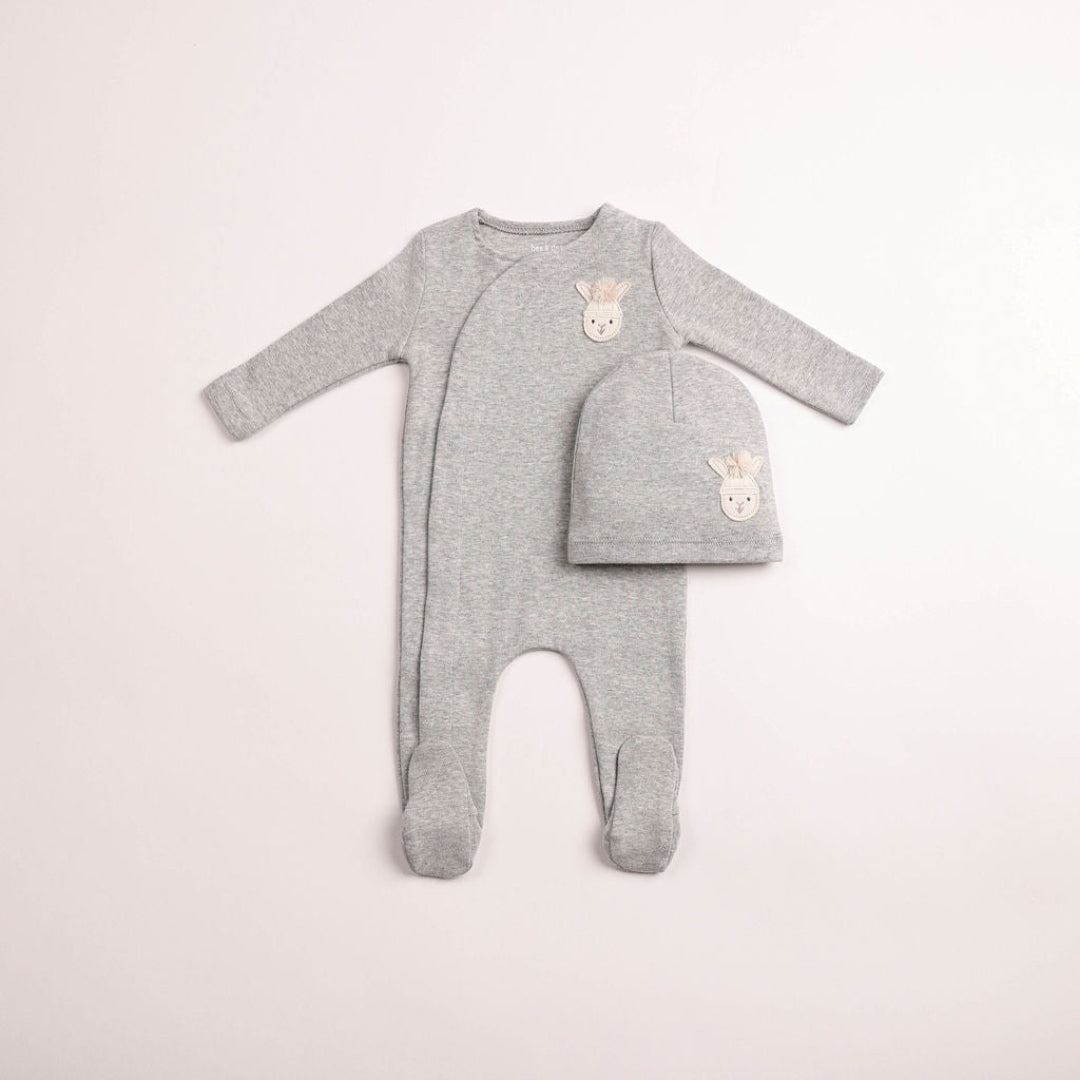 Grey Heather Pompom Bunny Wrap Footie/Beanie