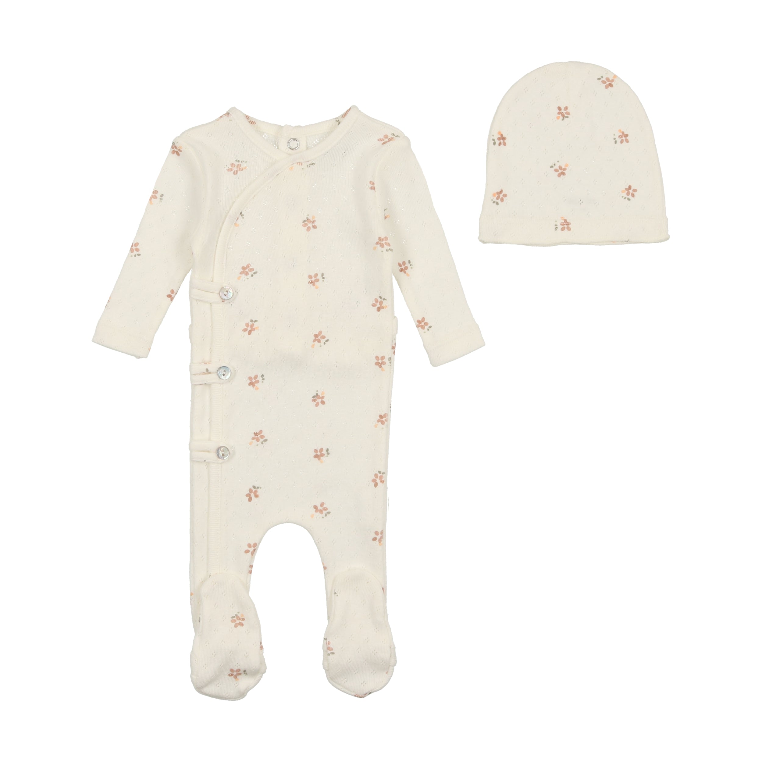 Light Girl's Printed Pointelle Footie & Beanie Set