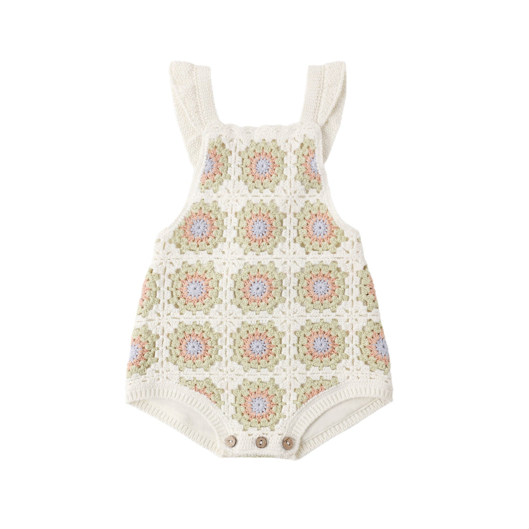 Citron Daisy Check Crochet Romper