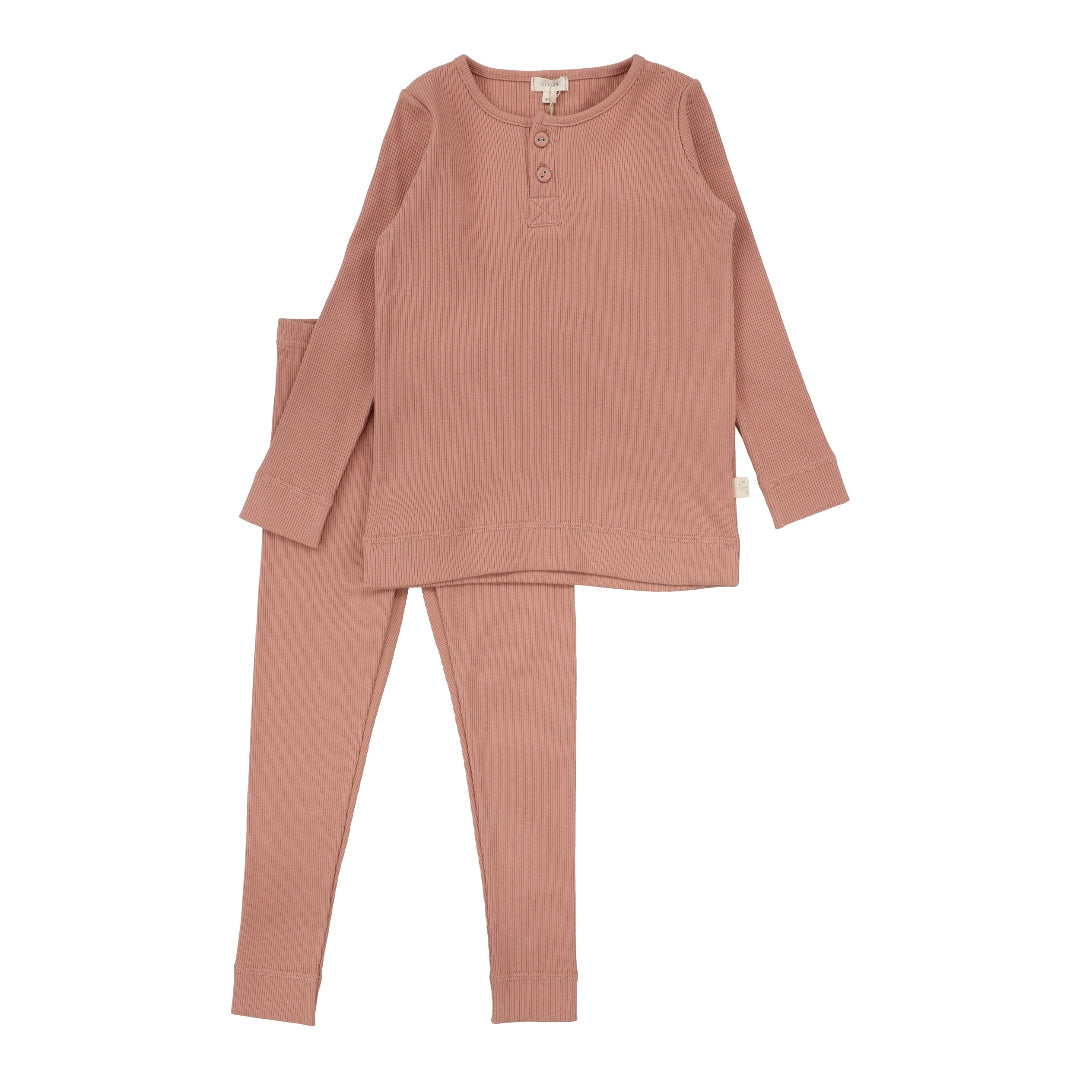 Berry Ribbed Henley Lounge Set