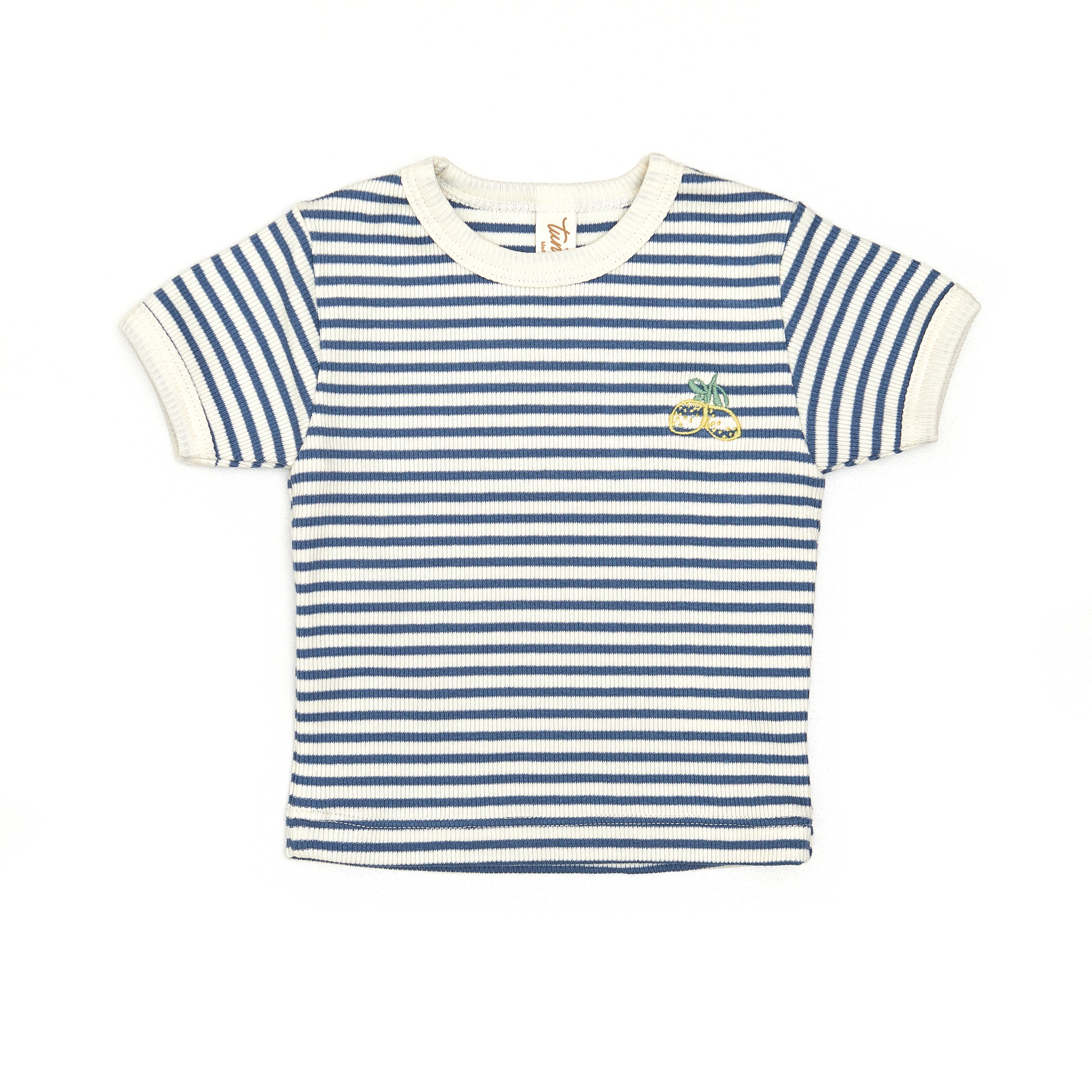 Blue Stripes Short Sleeve Ribbed Top