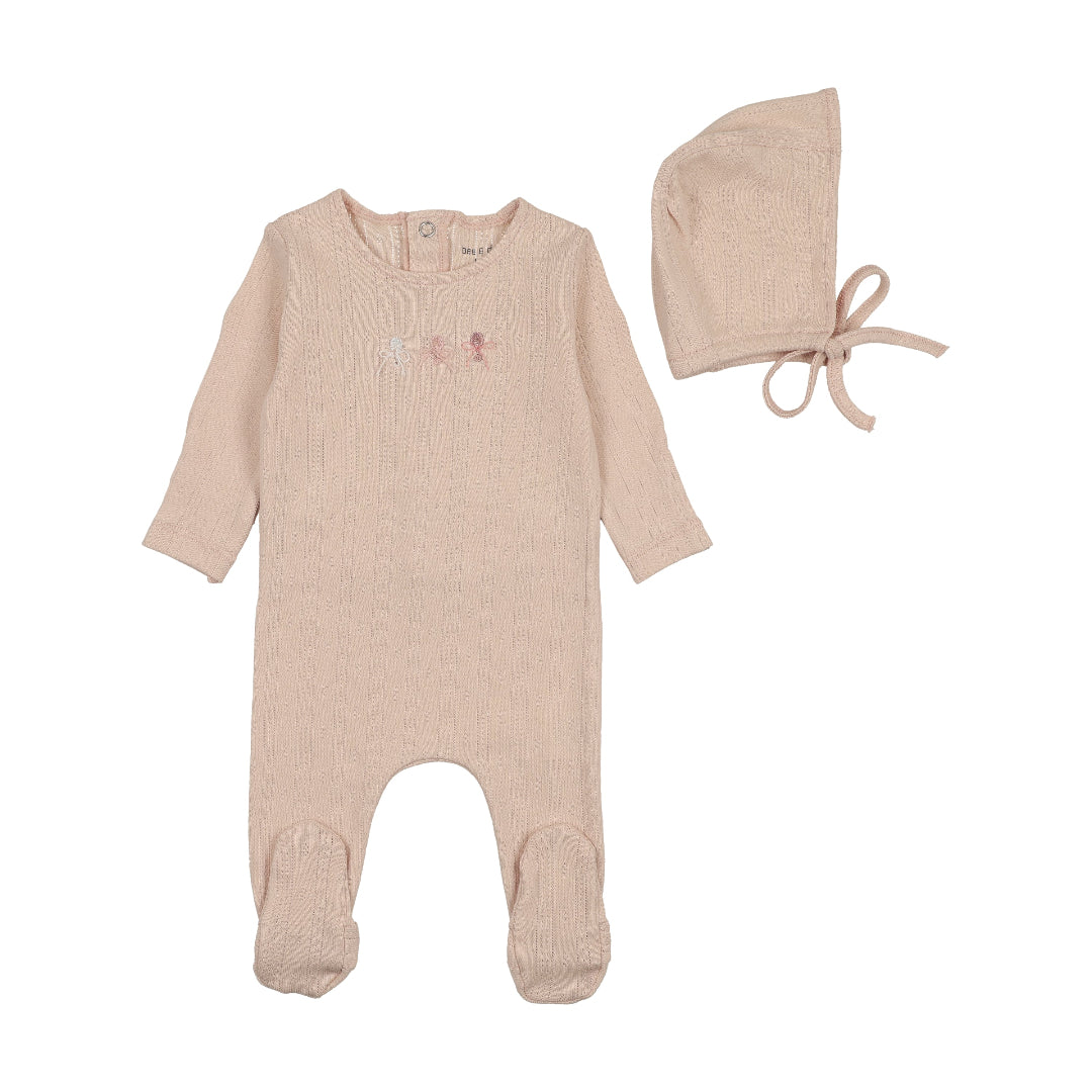 Pastel Pink Rattles Pointelle Footie/Bonnet