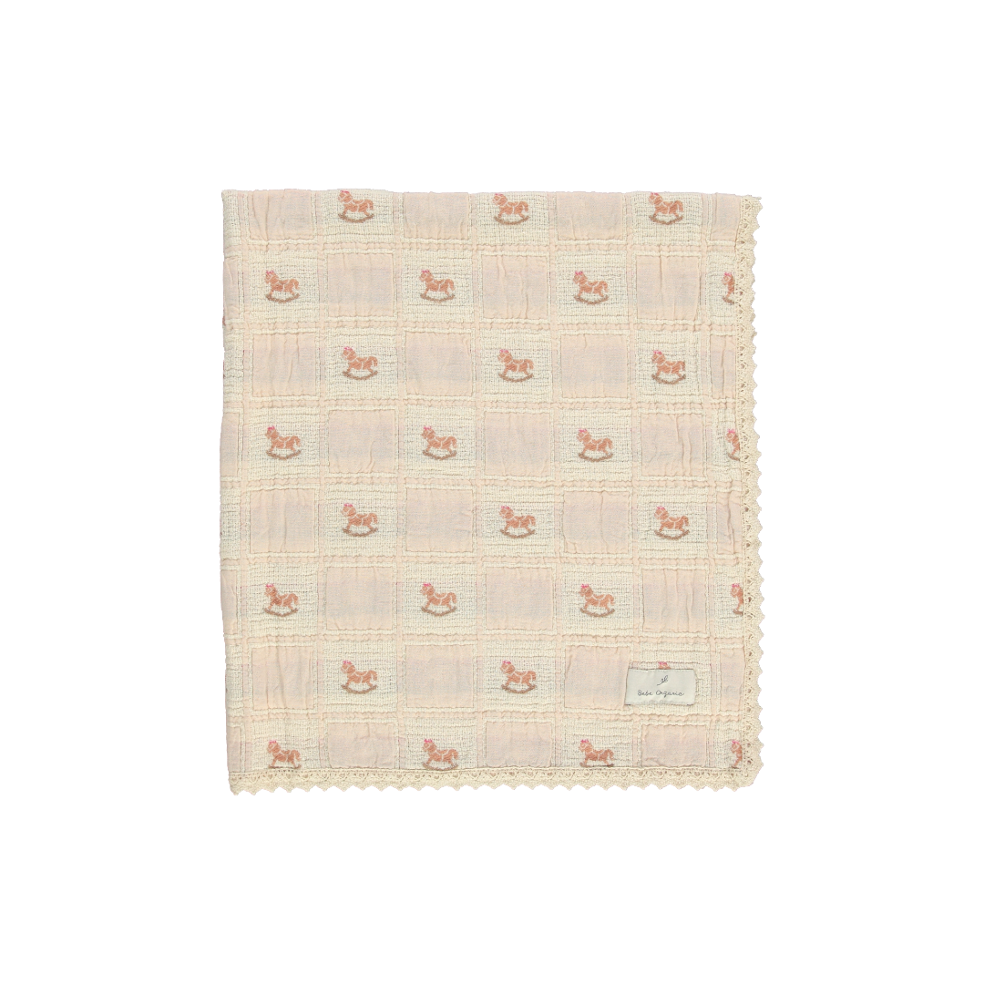 Shell Pink Rocking Horse Patchwork Blanket