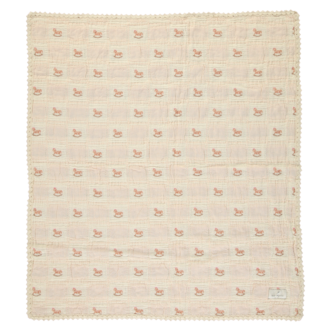 Shell Pink Rocking Horse Patchwork Blanket