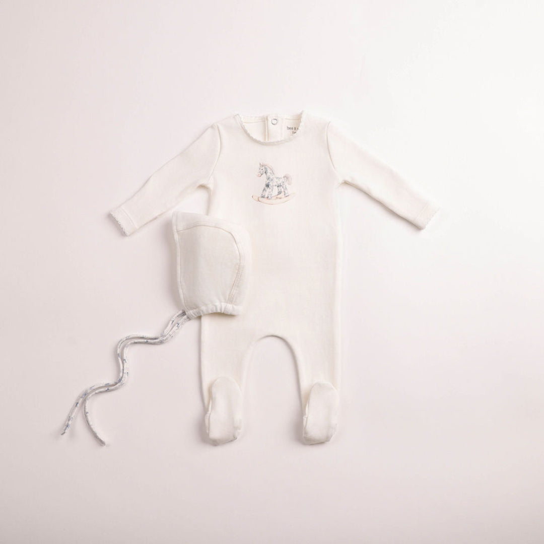 Chalk White Rocking Horse Footie/Bonnet Boys