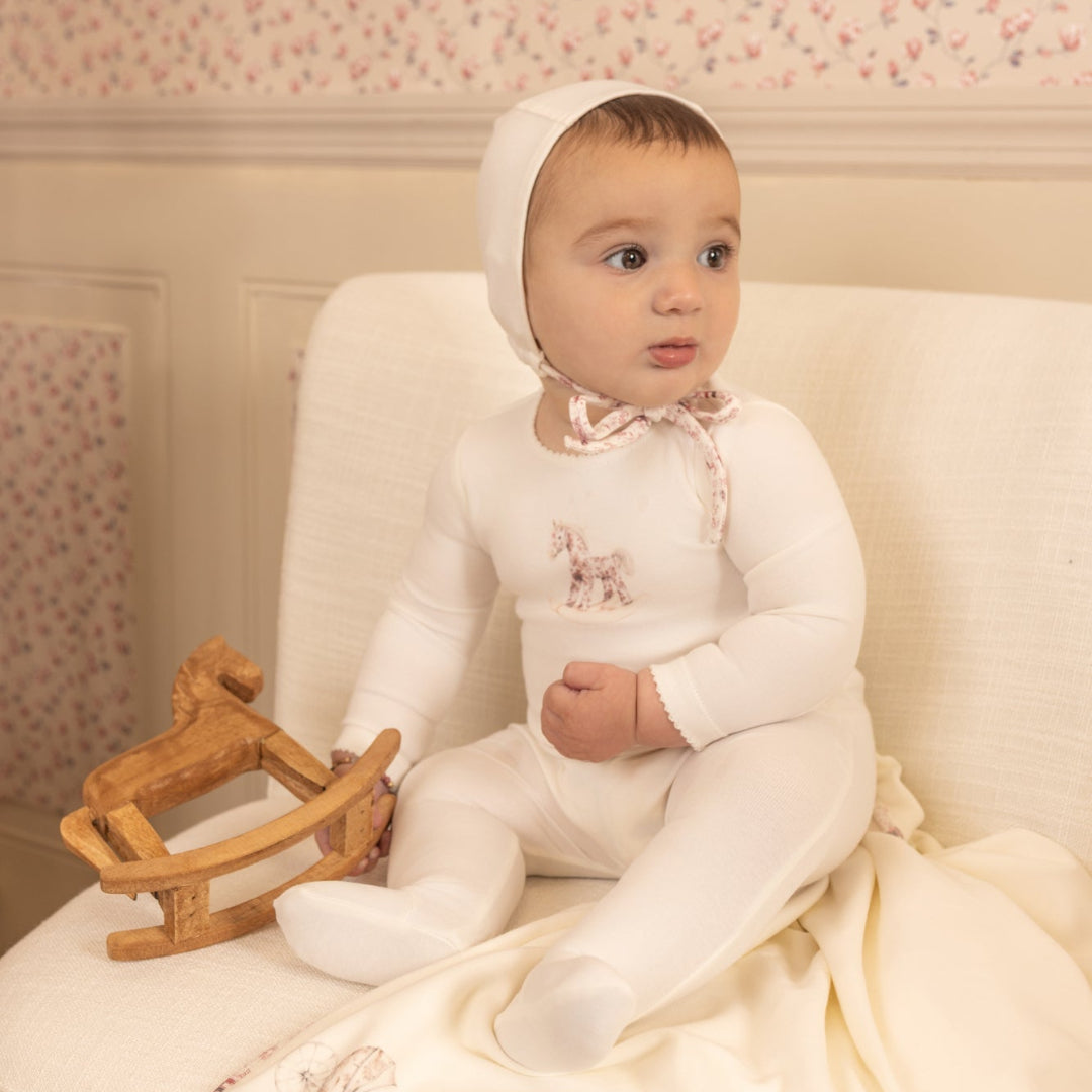 Chalk White Rocking Horse Footie/Bonnet Girls