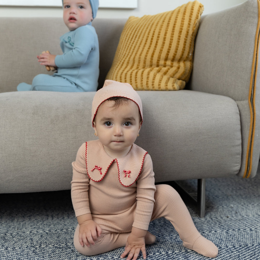 Dusty Pink Rope on Rib Footie/Beanie