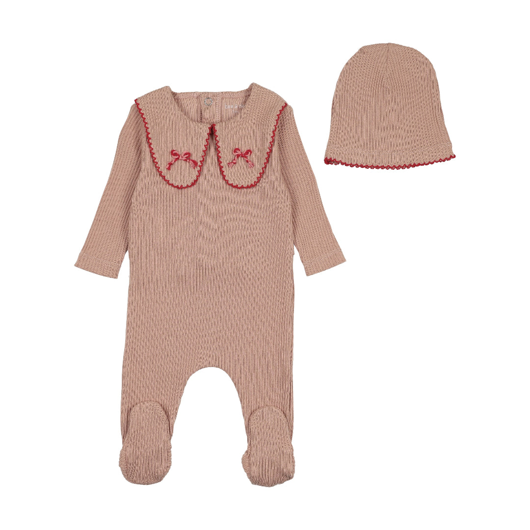 Dusty Pink Rope on Rib Footie/Beanie