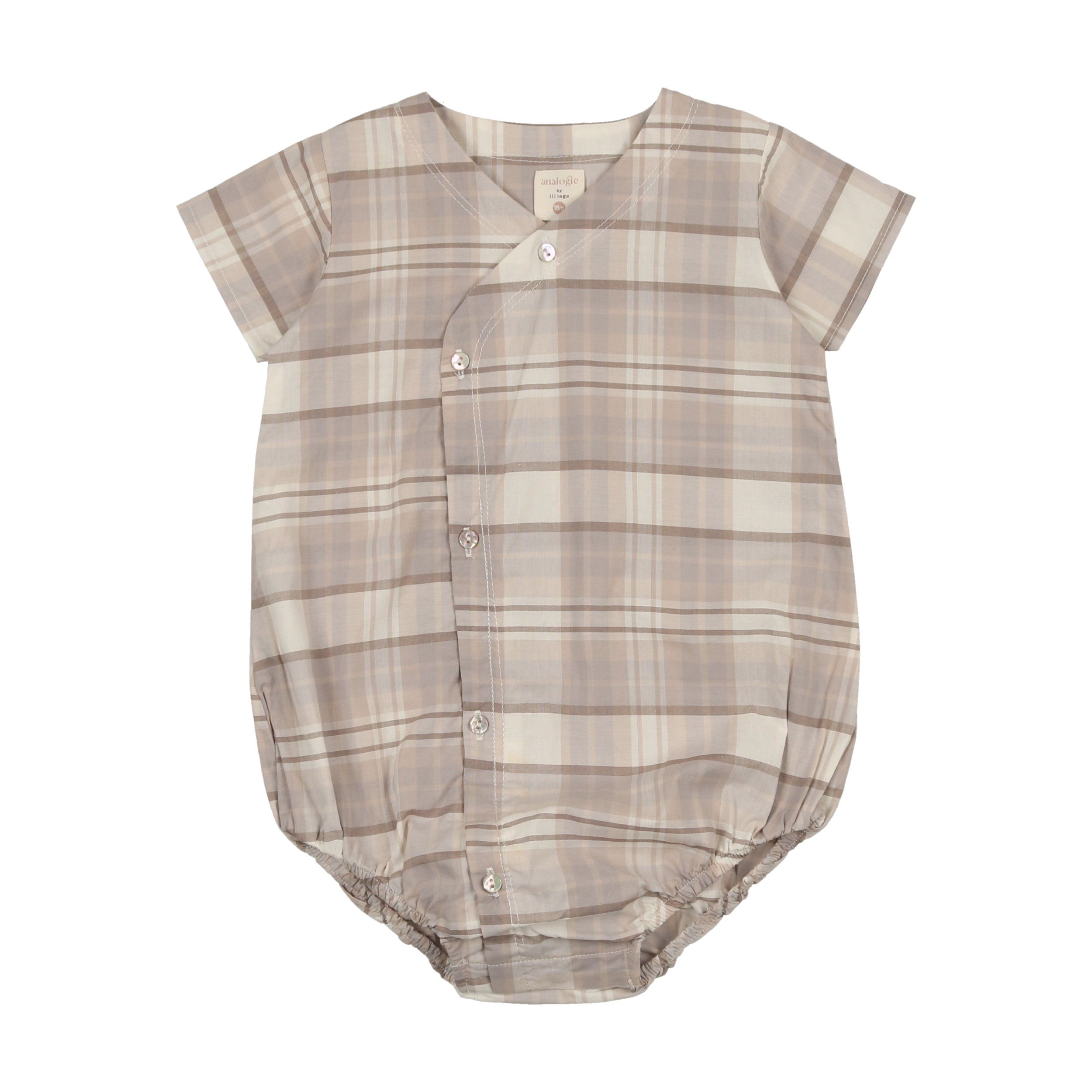 Taupe Plaid Side Button Romper