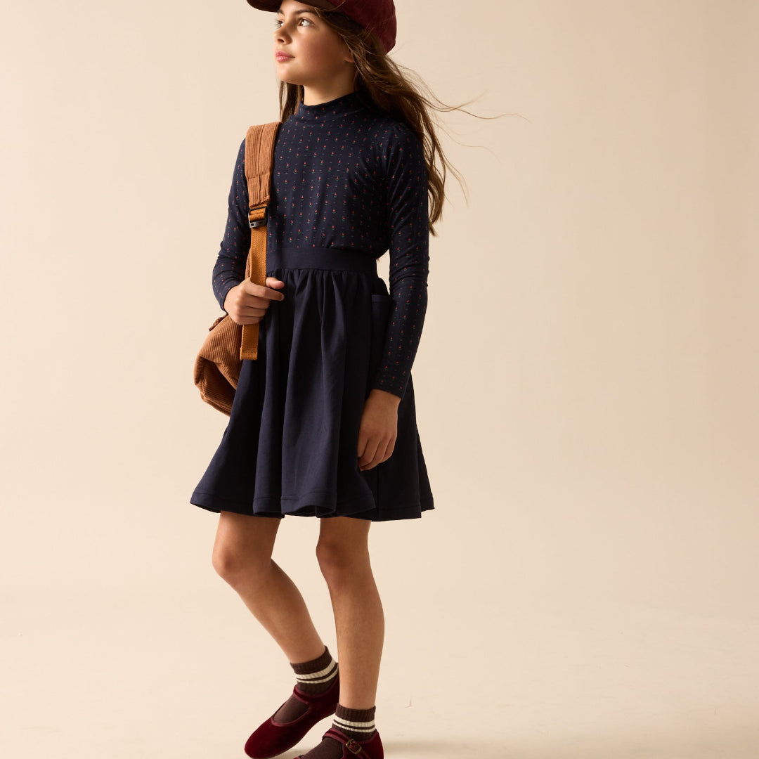 Navy Print Sweet Campaign Printed Mock neck