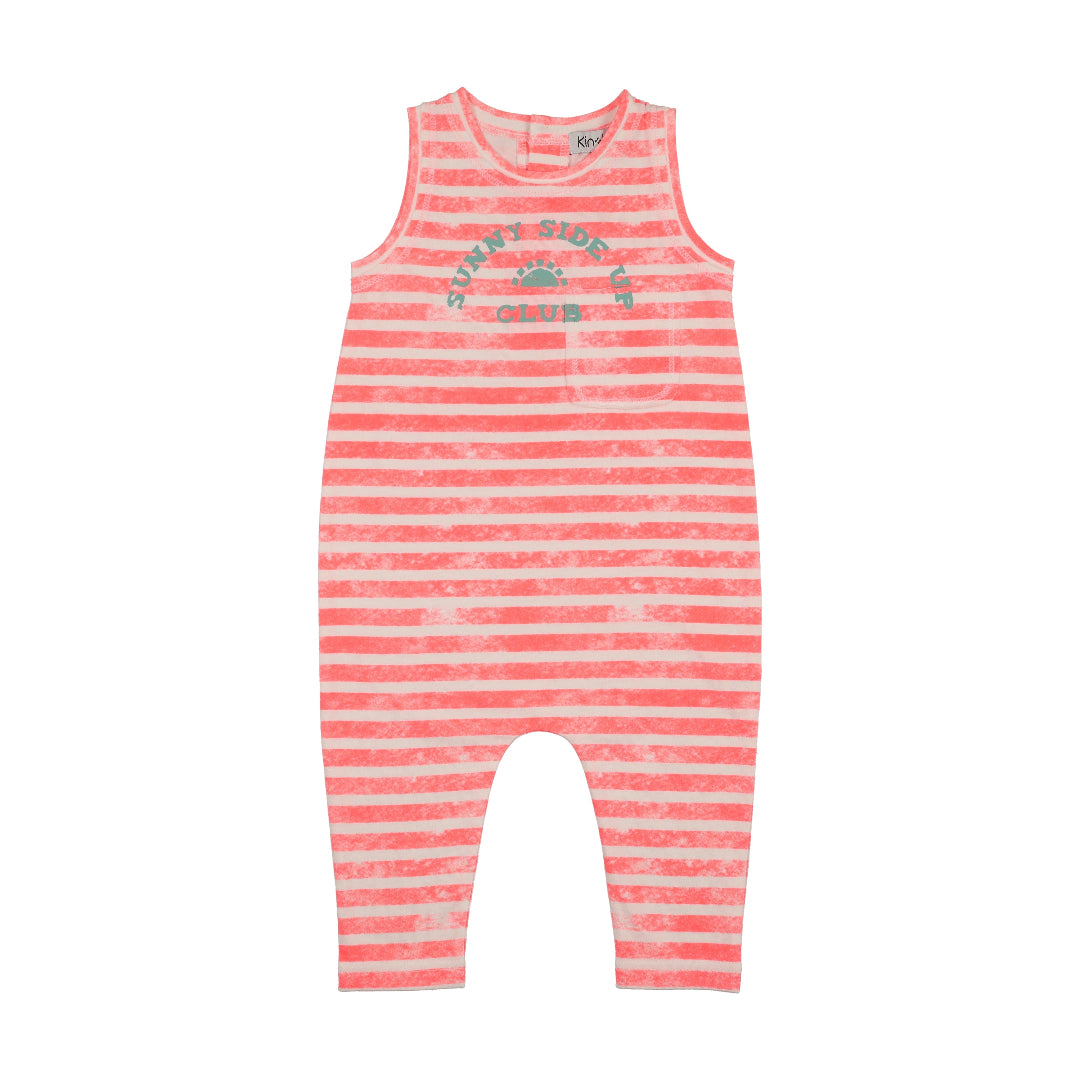 Neon Pink Striped Long Romper