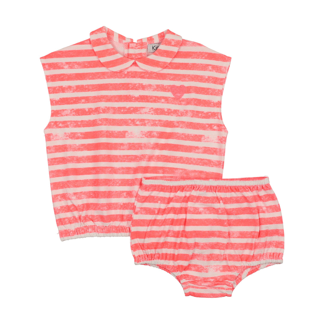 Neon Pink Striped 2 Piece Bloomer Set