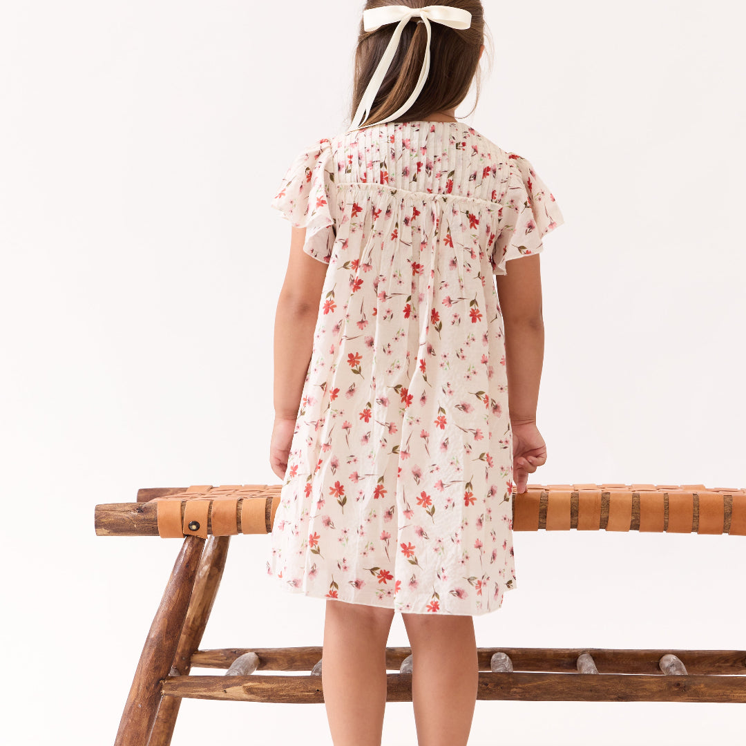 Pink Floral Pintuck Dress