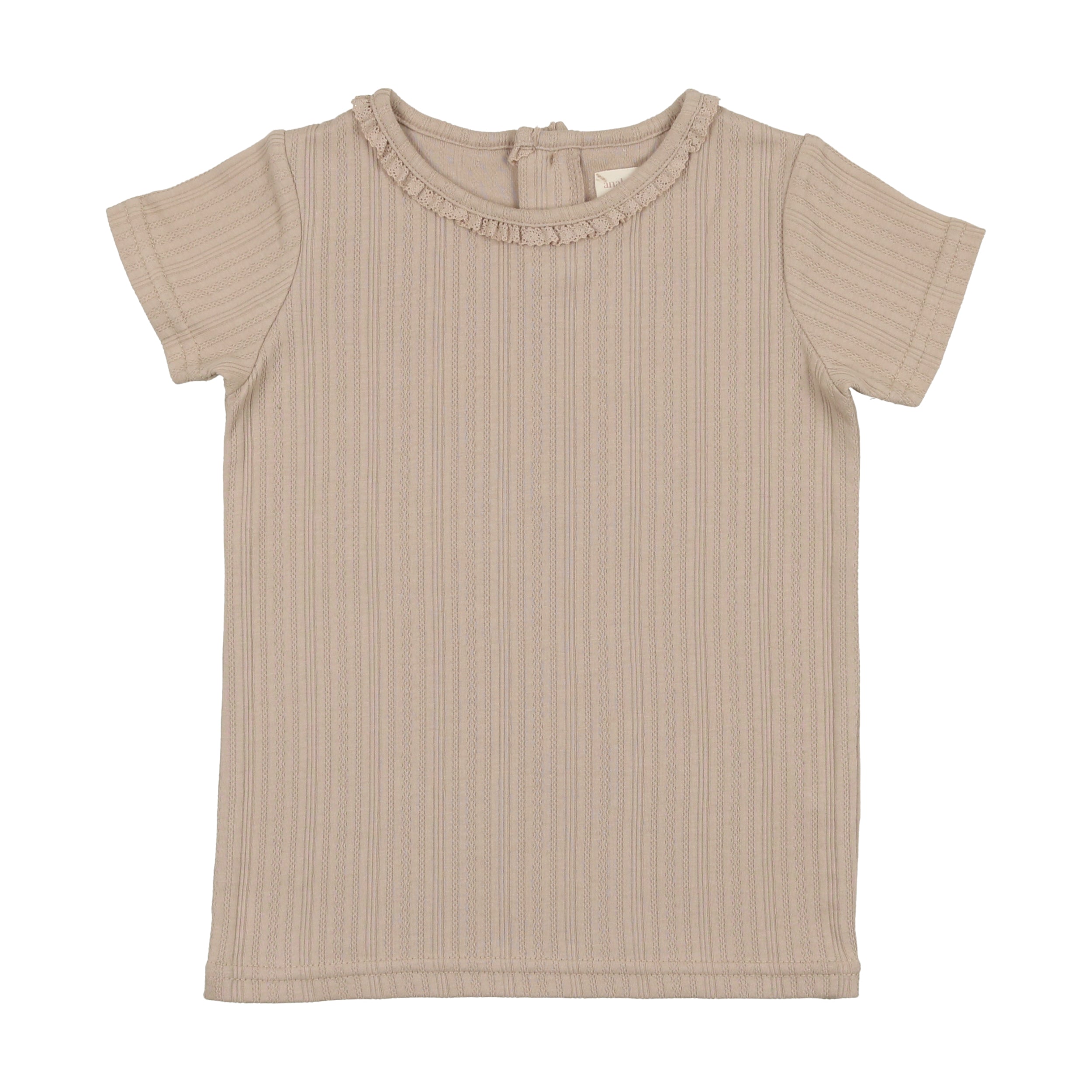 Taupe Pointelle Short Sleeves T-Shirt