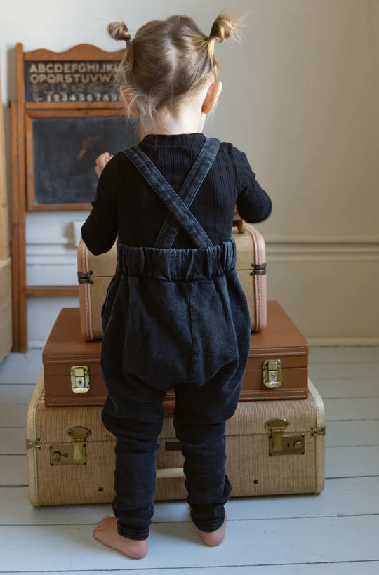 Black Wash Denim Baby Overalls Set