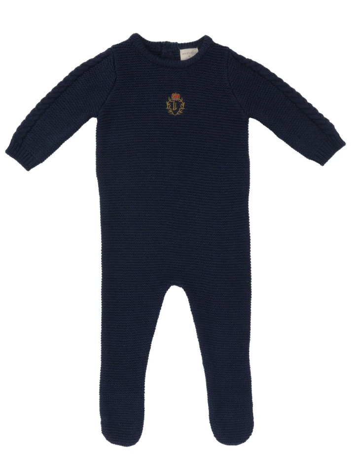 Navy Crest Knit Footie