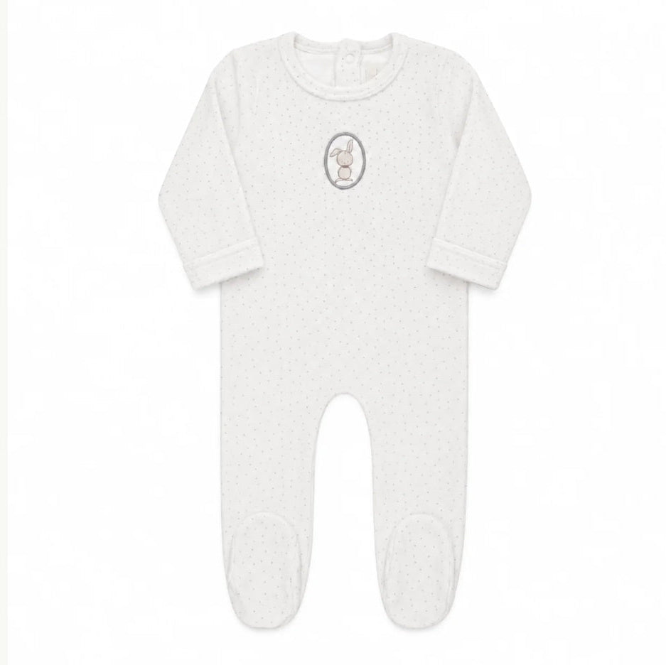 Ivory Boy Bunny Pin Dot Collection Velour Footie