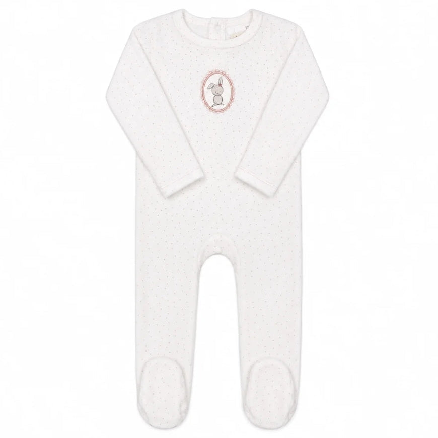 Ivory Girl Bunny Pin Dot Collection Velour Footie