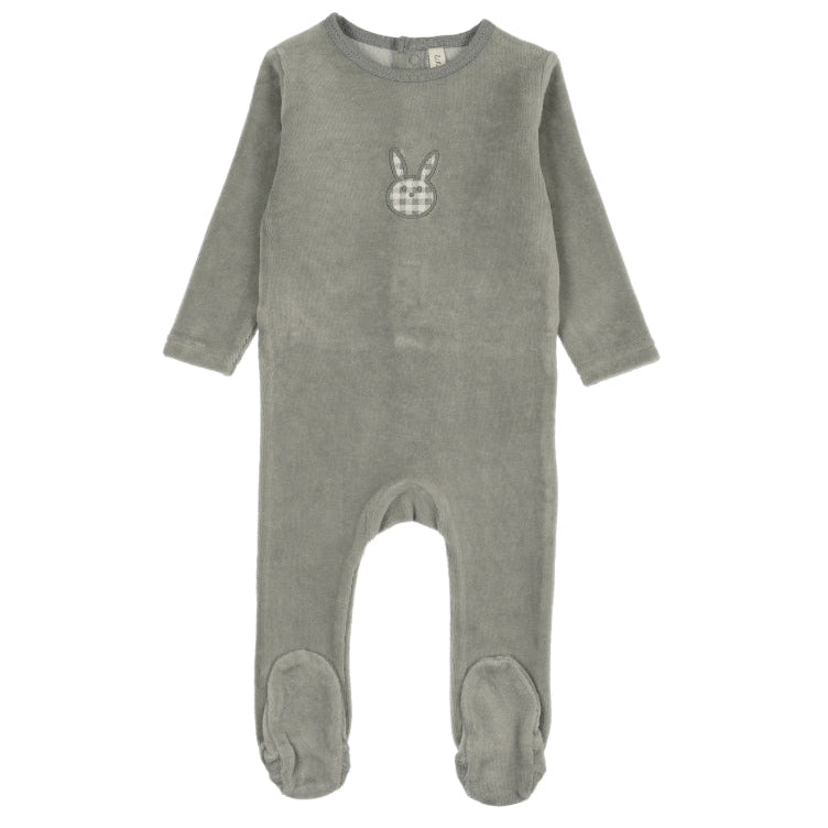 Pale Blue Velour Gingham Bunny Footie