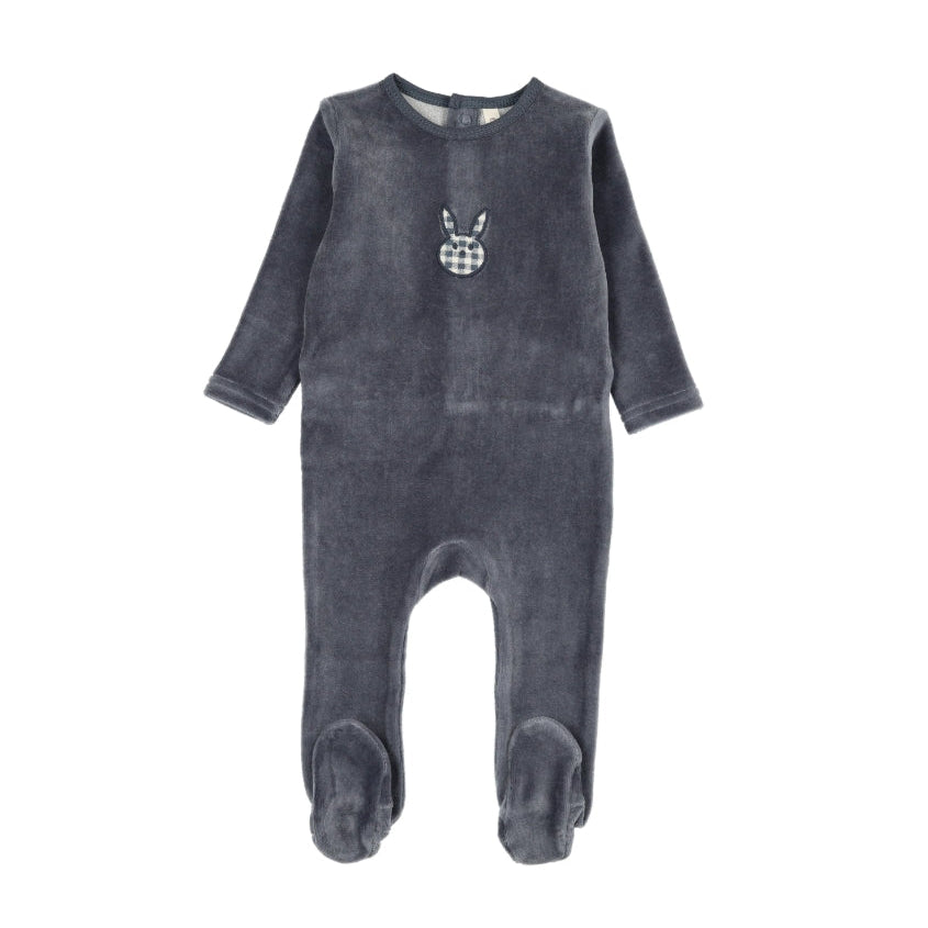Off Navy Velour Gingham Bunny Footie