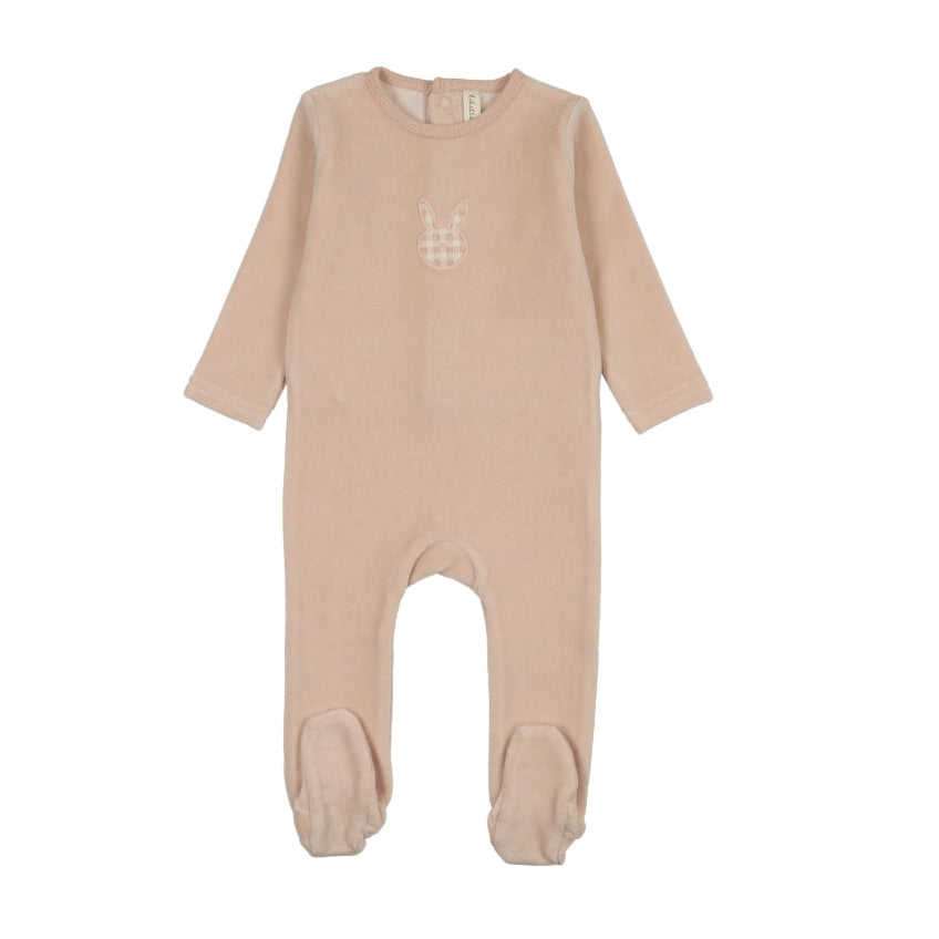Pale Pink Velour Gingham Bunny Footie
