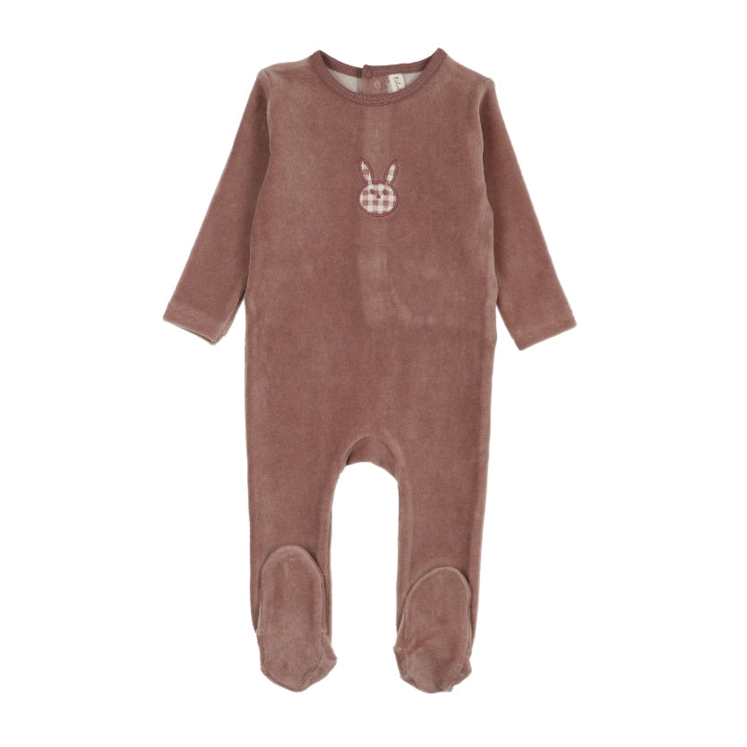 Mauve Velour Gingham Bunny Footie
