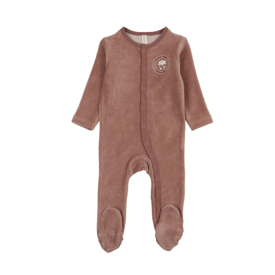 Mauve Velour Snap Down Footie