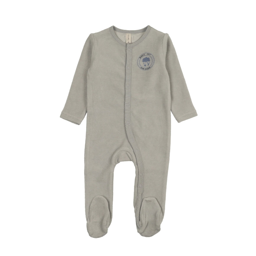 Pale Blue Velour Snap Down Footie