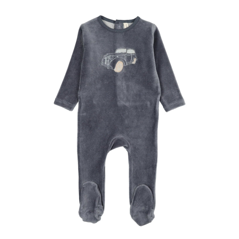 Off Navy Stitched Graphic Velour Footie