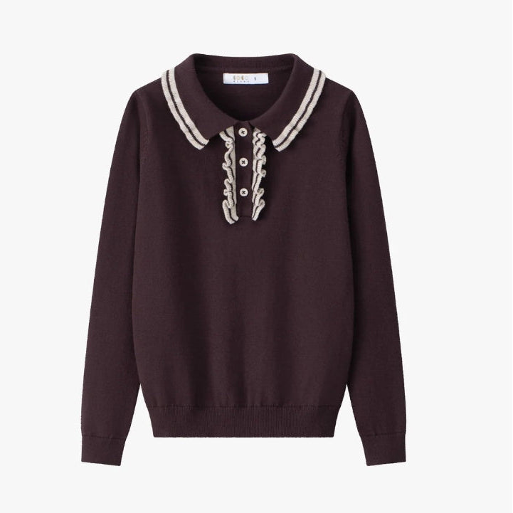 Burgundy Ruffle Collar Sweater
