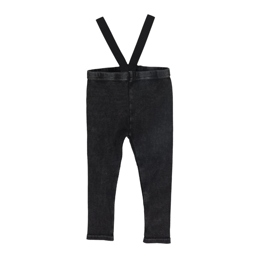 Black Wash Ribbed Suspender Leggings